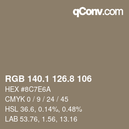 Color code: RGB 140.1 126.8 106 | qconv.com