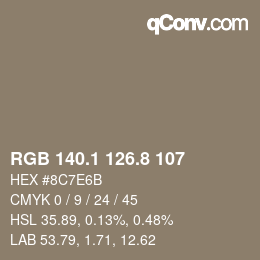 Color code: RGB 140.1 126.8 107 | qconv.com