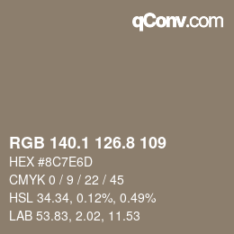 Color code: RGB 140.1 126.8 109 | qconv.com