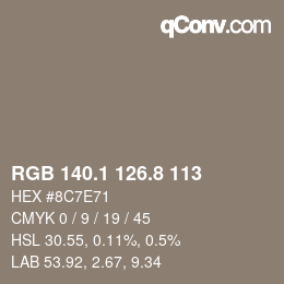 Farbcode: RGB 140.1 126.8 113 | qconv.com