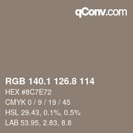 Color code: RGB 140.1 126.8 114 | qconv.com