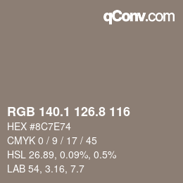 Color code: RGB 140.1 126.8 116 | qconv.com