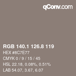 Color code: RGB 140.1 126.8 119 | qconv.com
