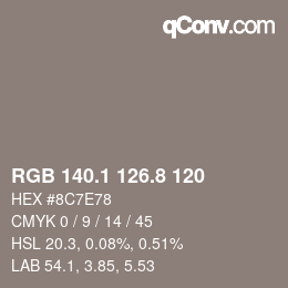 Color code: RGB 140.1 126.8 120 | qconv.com