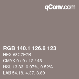 Color code: RGB 140.1 126.8 123 | qconv.com