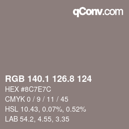 Color code: RGB 140.1 126.8 124 | qconv.com