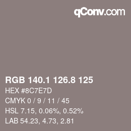 Color code: RGB 140.1 126.8 125 | qconv.com