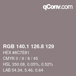 Color code: RGB 140.1 126.8 129 | qconv.com