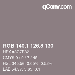 Color code: RGB 140.1 126.8 130 | qconv.com