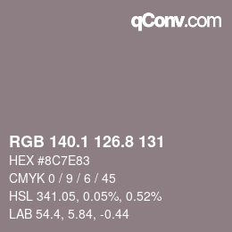 Color code: RGB 140.1 126.8 131 | qconv.com