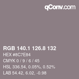 カラーコード: RGB 140.1 126.8 132 | qconv.com