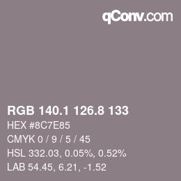 Color code: RGB 140.1 126.8 133 | qconv.com