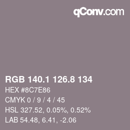 カラーコード: RGB 140.1 126.8 134 | qconv.com