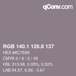 カラーコード: RGB 140.1 126.8 137 | qconv.com