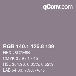 Color code: RGB 140.1 126.8 139 | qconv.com