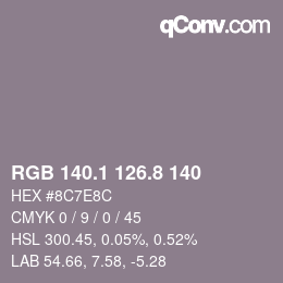 Color code: RGB 140.1 126.8 140 | qconv.com