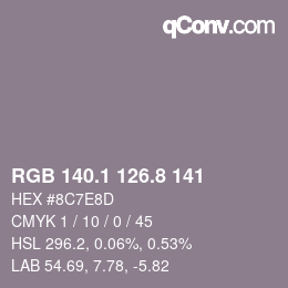Color code: RGB 140.1 126.8 141 | qconv.com