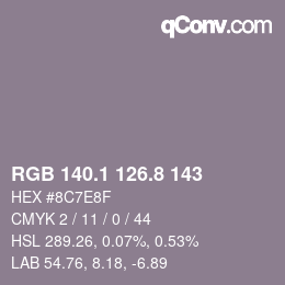 Color code: RGB 140.1 126.8 143 | qconv.com