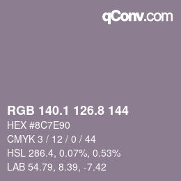 Farbcode: RGB 140.1 126.8 144 | qconv.com
