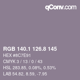 Color code: RGB 140.1 126.8 145 | qconv.com
