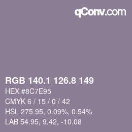 Color code: RGB 140.1 126.8 149 | qconv.com