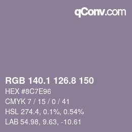 Color code: RGB 140.1 126.8 150 | qconv.com