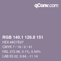 Color code: RGB 140.1 126.8 151 | qconv.com