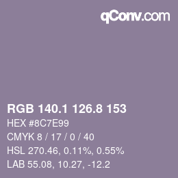 Color code: RGB 140.1 126.8 153 | qconv.com
