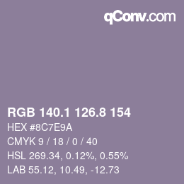 カラーコード: RGB 140.1 126.8 154 | qconv.com