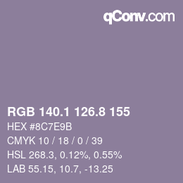 Color code: RGB 140.1 126.8 155 | qconv.com