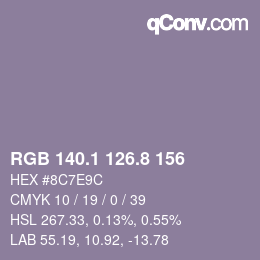 カラーコード: RGB 140.1 126.8 156 | qconv.com