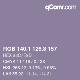 カラーコード: RGB 140.1 126.8 157 | qconv.com