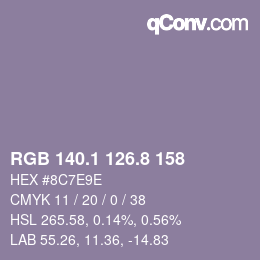 Color code: RGB 140.1 126.8 158 | qconv.com