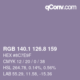 Color code: RGB 140.1 126.8 159 | qconv.com