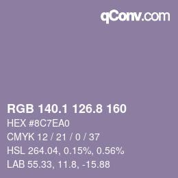 Color code: RGB 140.1 126.8 160 | qconv.com