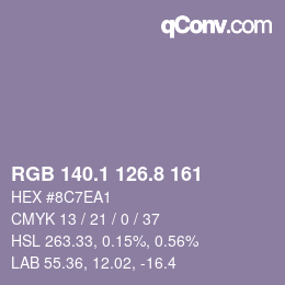 カラーコード: RGB 140.1 126.8 161 | qconv.com
