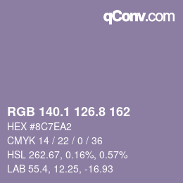 Color code: RGB 140.1 126.8 162 | qconv.com