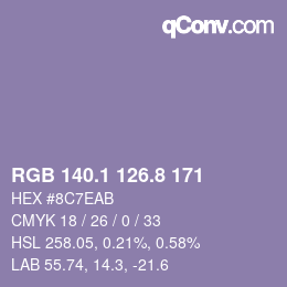 カラーコード: RGB 140.1 126.8 171 | qconv.com