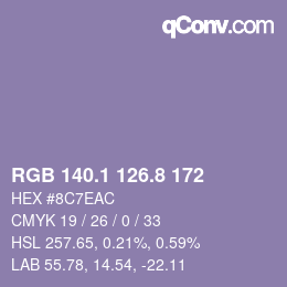 Color code: RGB 140.1 126.8 172 | qconv.com