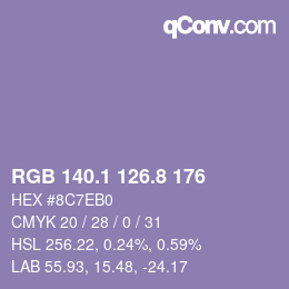 Color code: RGB 140.1 126.8 176 | qconv.com