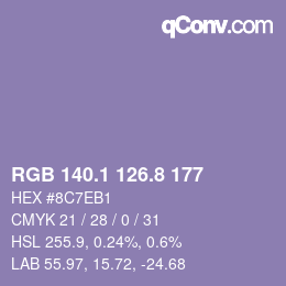 Color code: RGB 140.1 126.8 177 | qconv.com