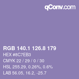 Color code: RGB 140.1 126.8 179 | qconv.com