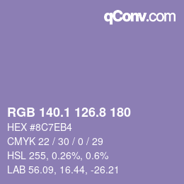 カラーコード: RGB 140.1 126.8 180 | qconv.com