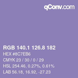 カラーコード: RGB 140.1 126.8 182 | qconv.com