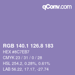 カラーコード: RGB 140.1 126.8 183 | qconv.com