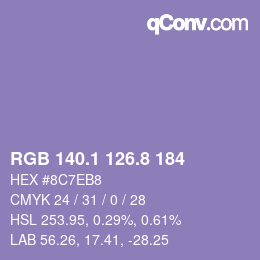 カラーコード: RGB 140.1 126.8 184 | qconv.com