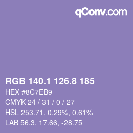 カラーコード: RGB 140.1 126.8 185 | qconv.com