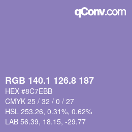 カラーコード: RGB 140.1 126.8 187 | qconv.com