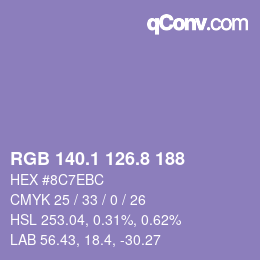 カラーコード: RGB 140.1 126.8 188 | qconv.com