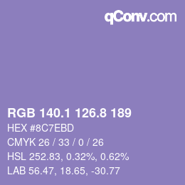 カラーコード: RGB 140.1 126.8 189 | qconv.com